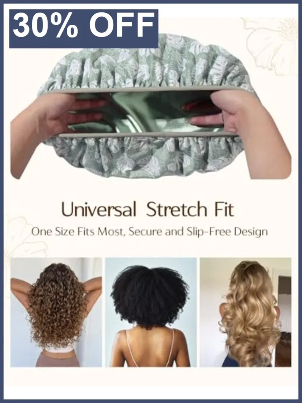 Reusable Waterproof Satin Lined Shower Cap with Elastic Edge